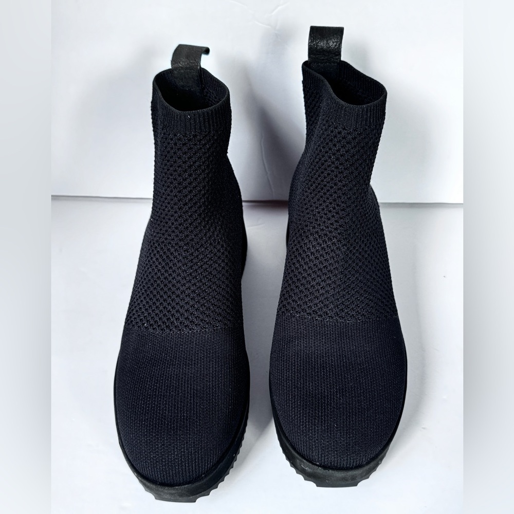 EILEEN FISHER Boots Womens 7 Black Pull-On Stretchy Wedge Ankle Leather Insole